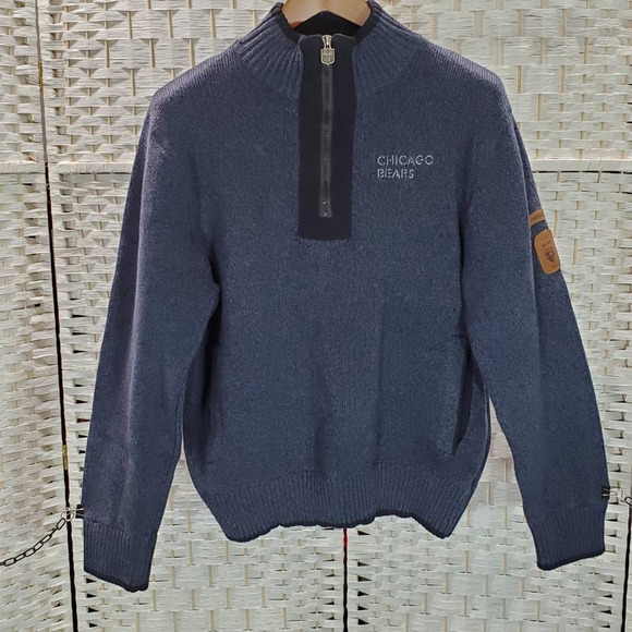 Chicago Bears NFL Pro Line Mens XL 1/4 Zip Sweater Long Sleeve Blue Pockets Logo - Picture 11 of 12